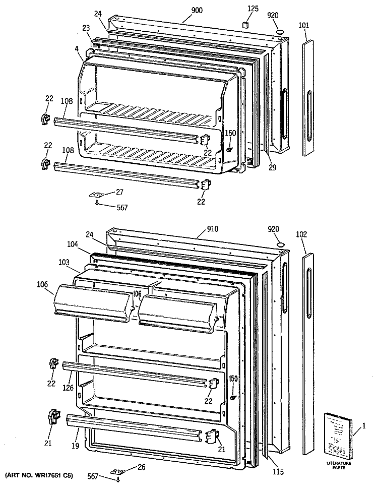 Section Diagram and Parts List for CTE16CYSDRWH  Hotpoint Refrigerator