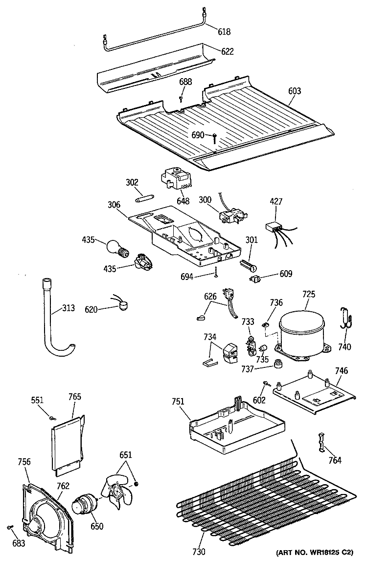 Section Diagram and Parts List for CTE16EYSFRWH  Hotpoint Refrigerator