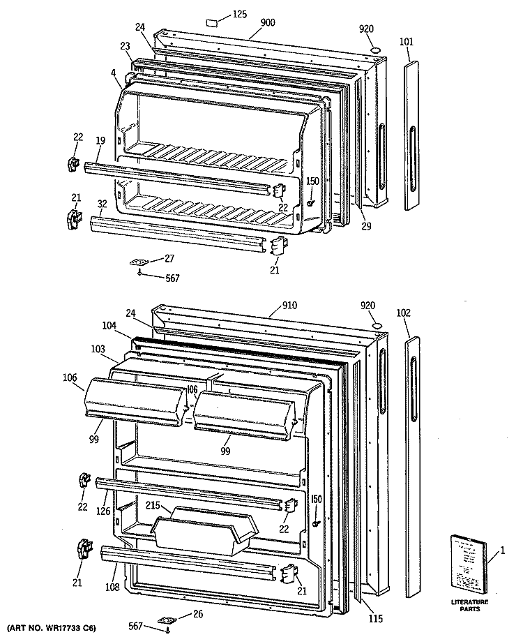Section Diagram and Parts List for CTE16EYSDRWH  Hotpoint Refrigerator