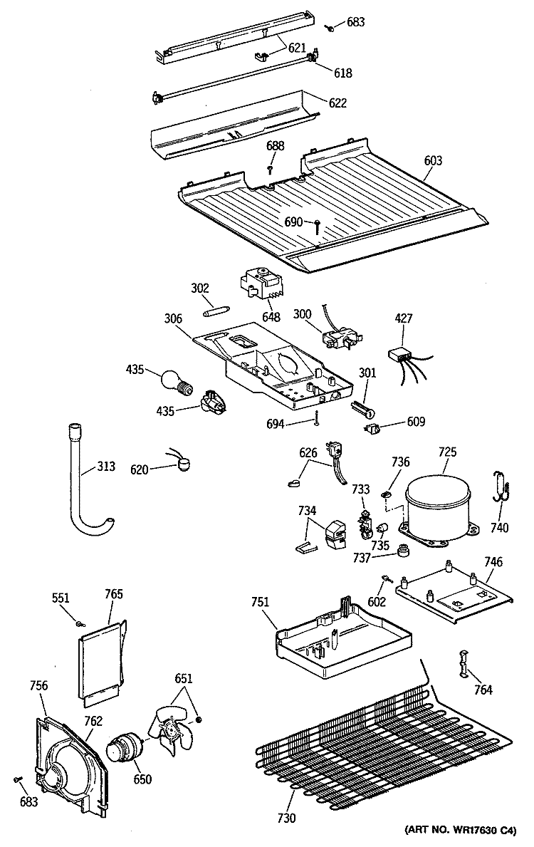 Section Diagram and Parts List for CTE16EYSDRWH  Hotpoint Refrigerator