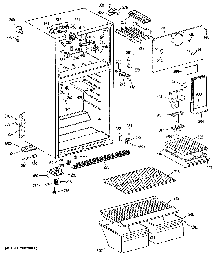 Section Diagram and Parts List for CTH16BYSERWH  Hotpoint Refrigerator