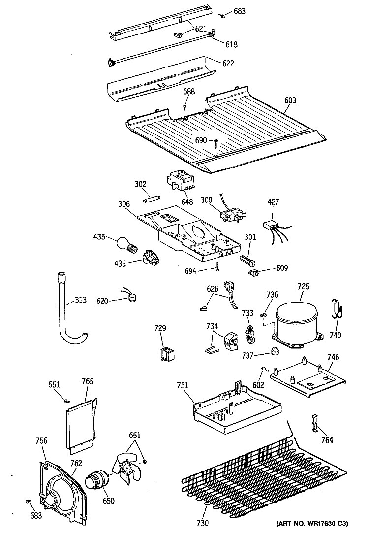 Section Diagram and Parts List for CTH16BYSERWH  Hotpoint Refrigerator