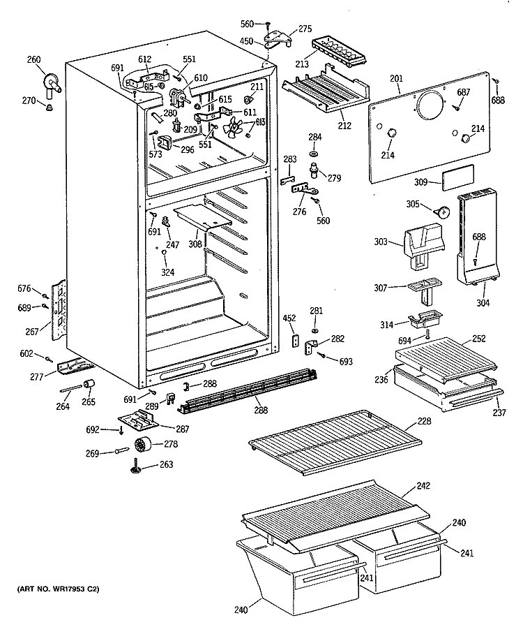 Section Diagram and Parts List for CTX14EYSDRAD  Hotpoint Refrigerator
