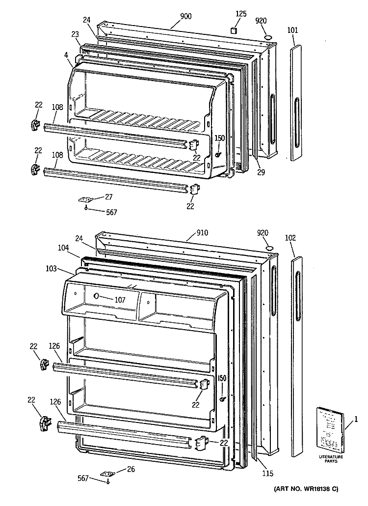Section Diagram and Parts List for CTX14LYSDRWH  Hotpoint Refrigerator