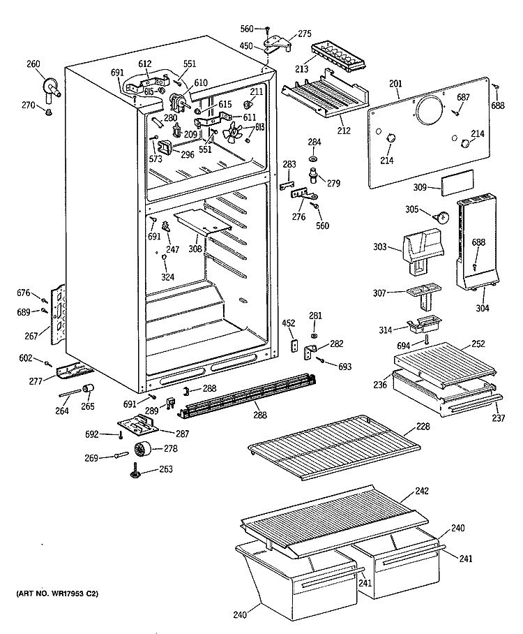 Section Diagram and Parts List for CTX14EYSFRAD  Hotpoint Refrigerator