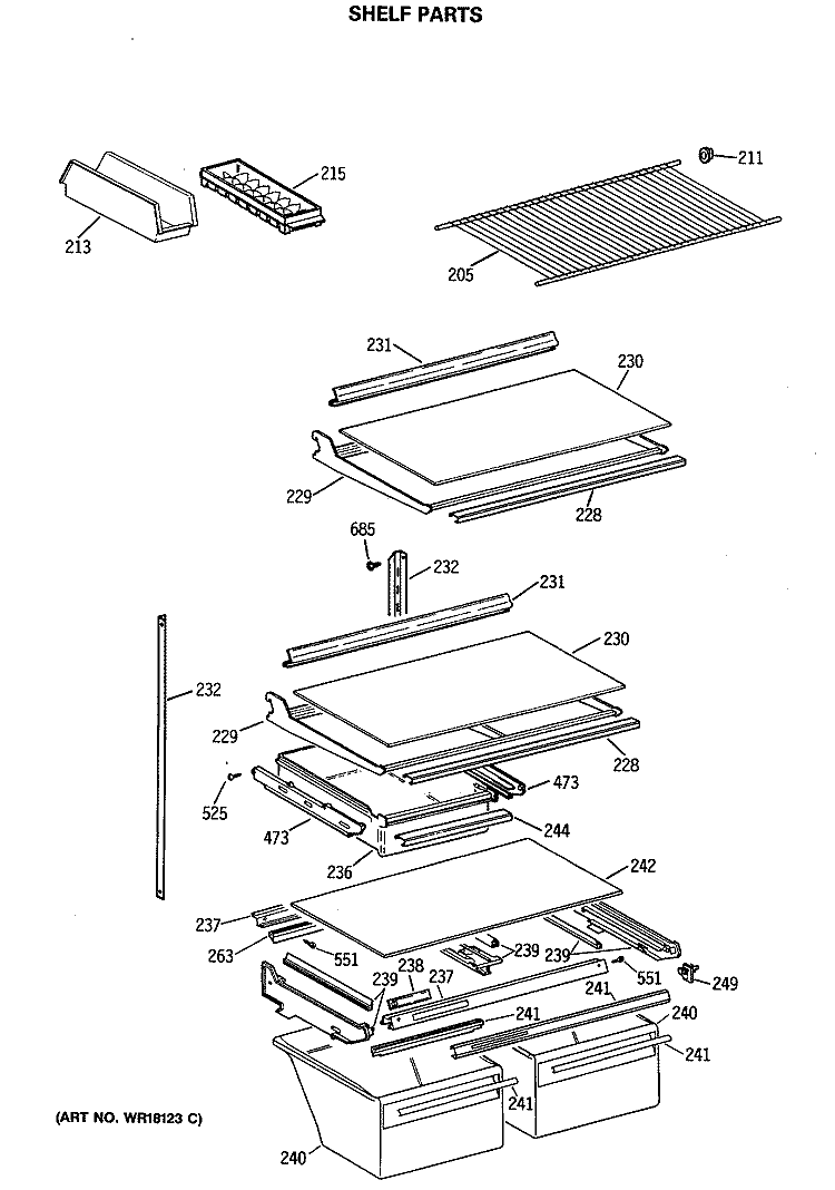 SHELF PARTS Diagram and Parts List for CTX24GASKRAD  Hotpoint Refrigerator