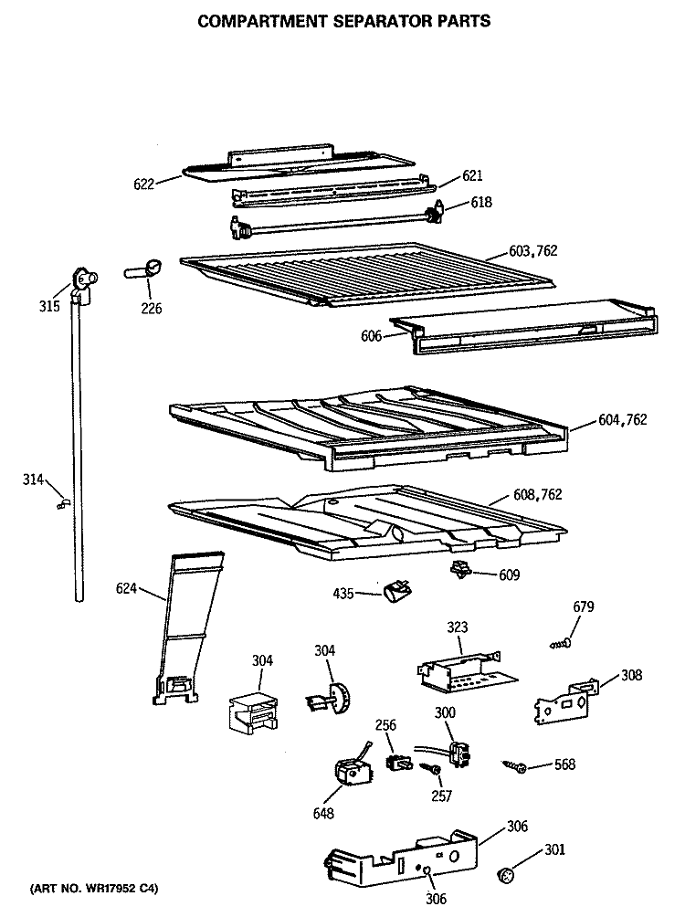 COMPARTMENT SEPARATOR PARTS Diagram and Parts List for CTX24GASKRAD  Hotpoint Refrigerator