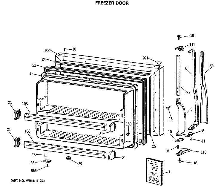 FREEZER DOOR Diagram and Parts List for CTE21GASRRWH  Hotpoint Refrigerator