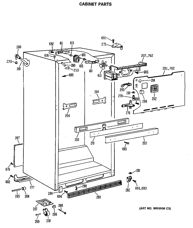 CABINET PARTS Diagram and Parts List for CTE21GASRRWH  Hotpoint Refrigerator