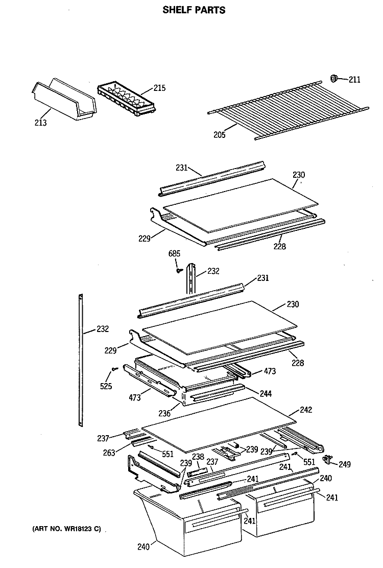 SHELF PARTS Diagram and Parts List for CTE21GASRRWH  Hotpoint Refrigerator