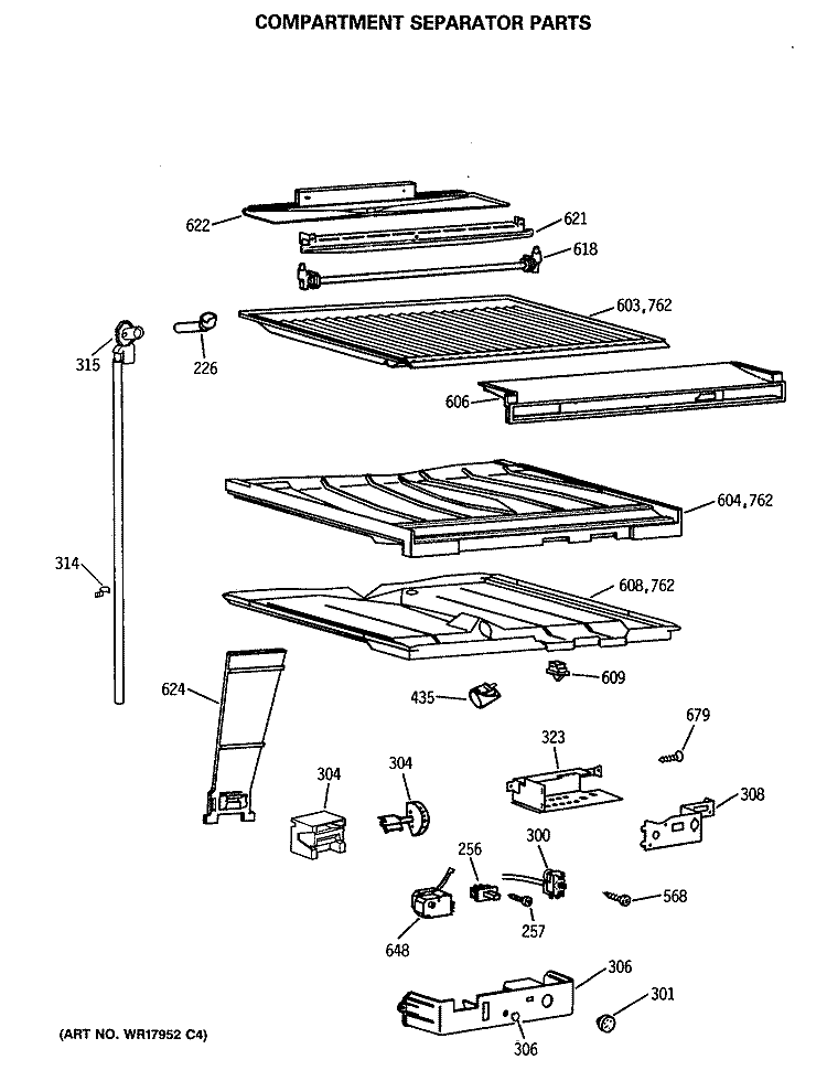 COMPARTMENT SEPARATOR PARTS Diagram and Parts List for CTE21GASRRWH  Hotpoint Refrigerator