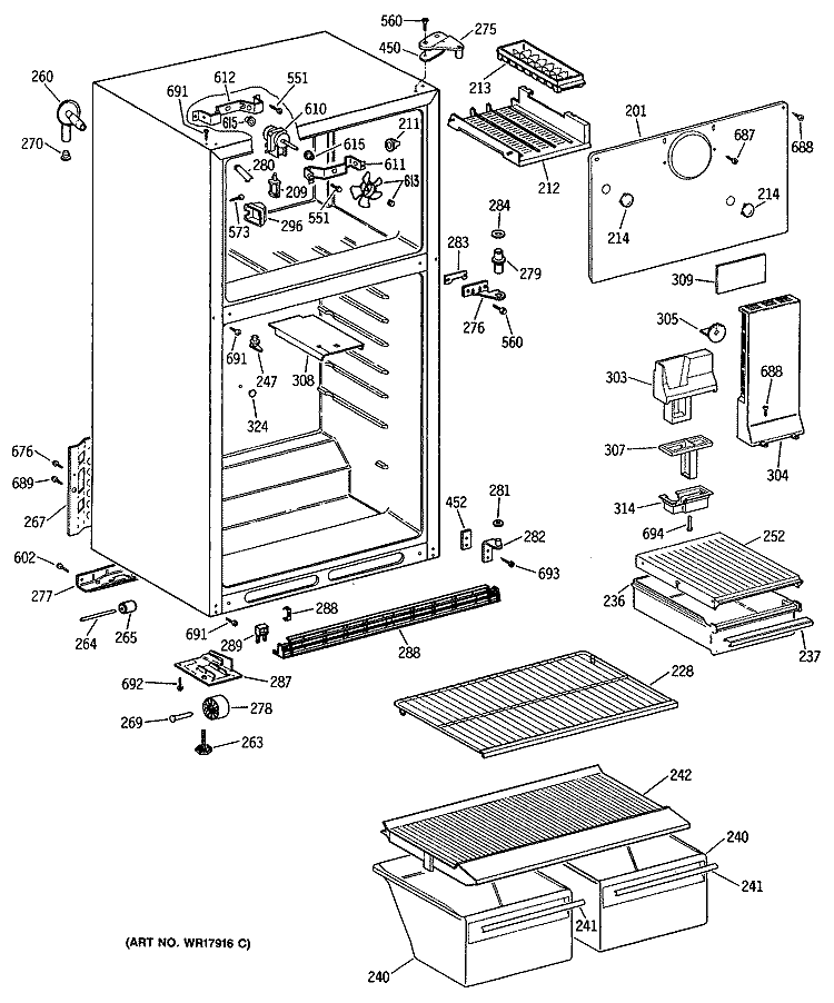 Section Diagram and Parts List for CTH16BYSKRWH  Hotpoint Refrigerator