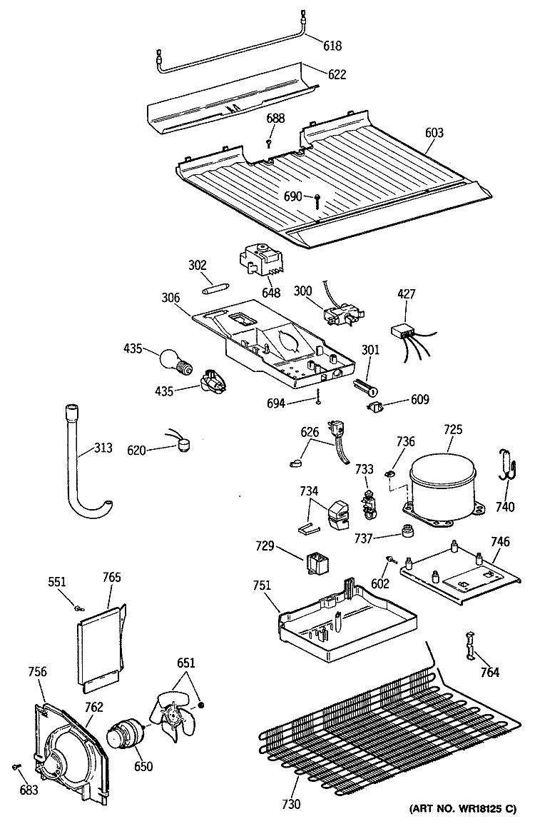 Section Diagram and Parts List for CTH16BYSKRWH  Hotpoint Refrigerator