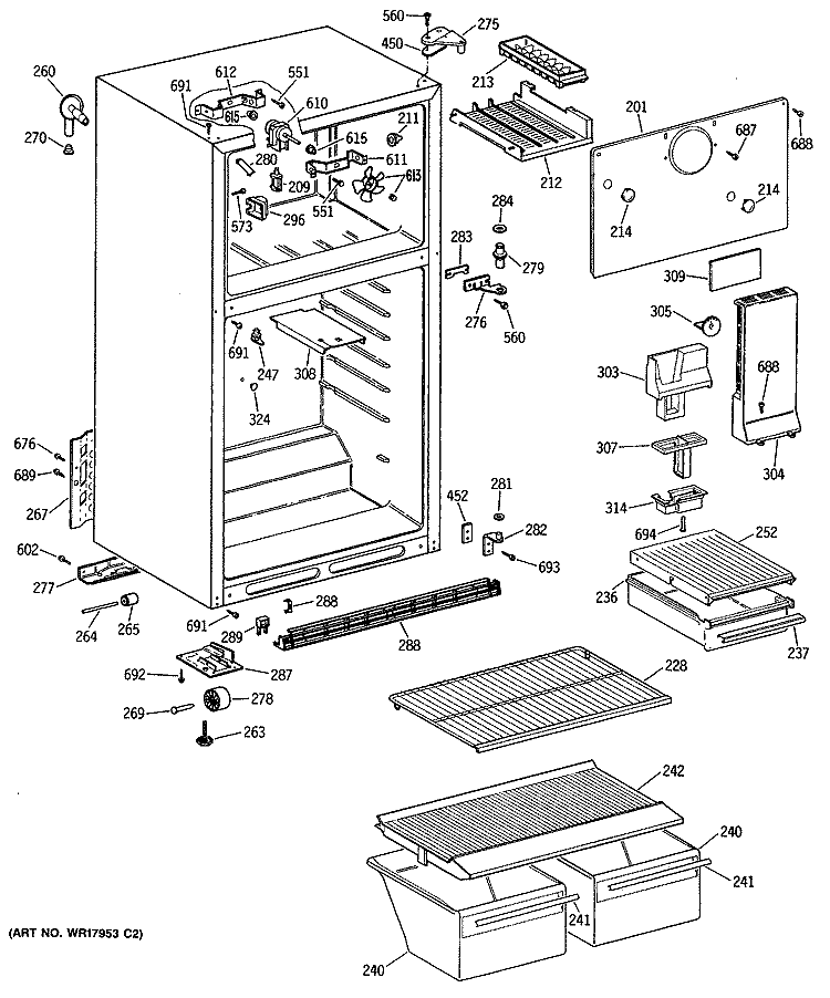 Section Diagram and Parts List for CTX14EYSJRWH  Hotpoint Refrigerator