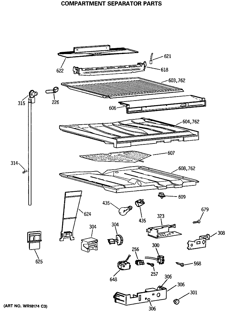 COMPARTMENT SEPARATOR PARTS Diagram and Parts List for CTE18GASSRWH  Hotpoint Refrigerator