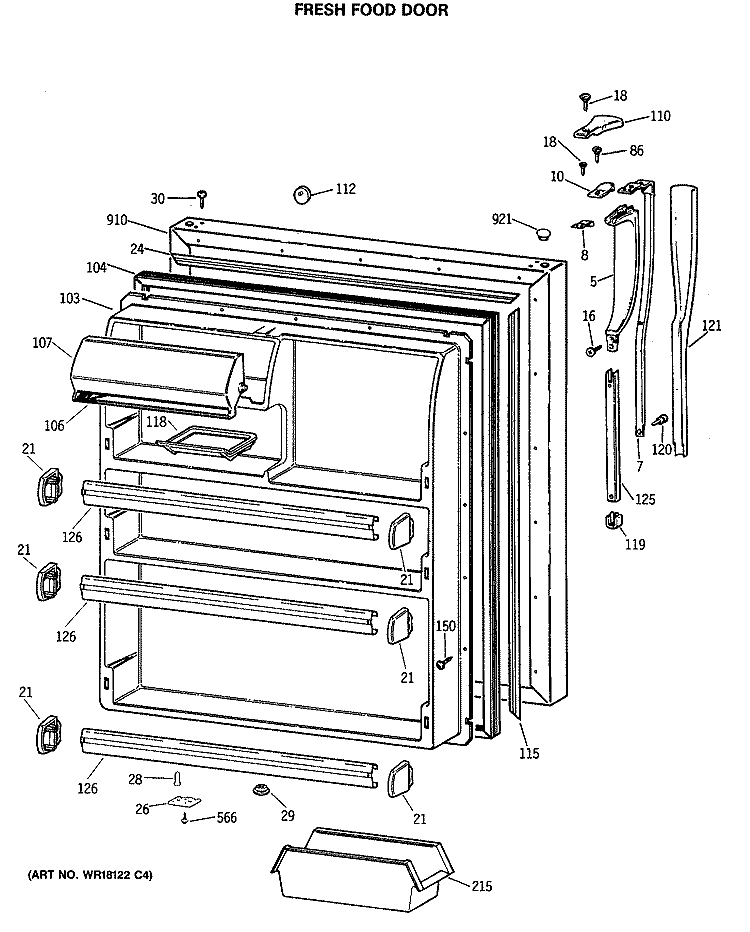 FRESH FOOD DOOR Diagram and Parts List for CTE21GASTRWH  Hotpoint Refrigerator