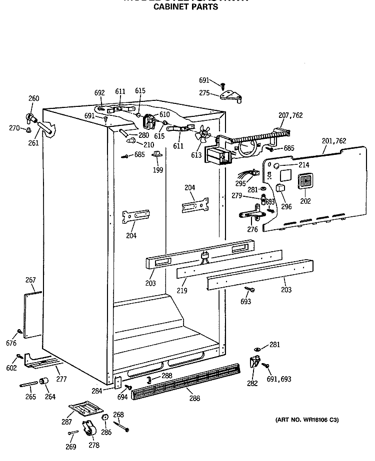 CABINET PARTS Diagram and Parts List for CTE21GASTRWH  Hotpoint Refrigerator