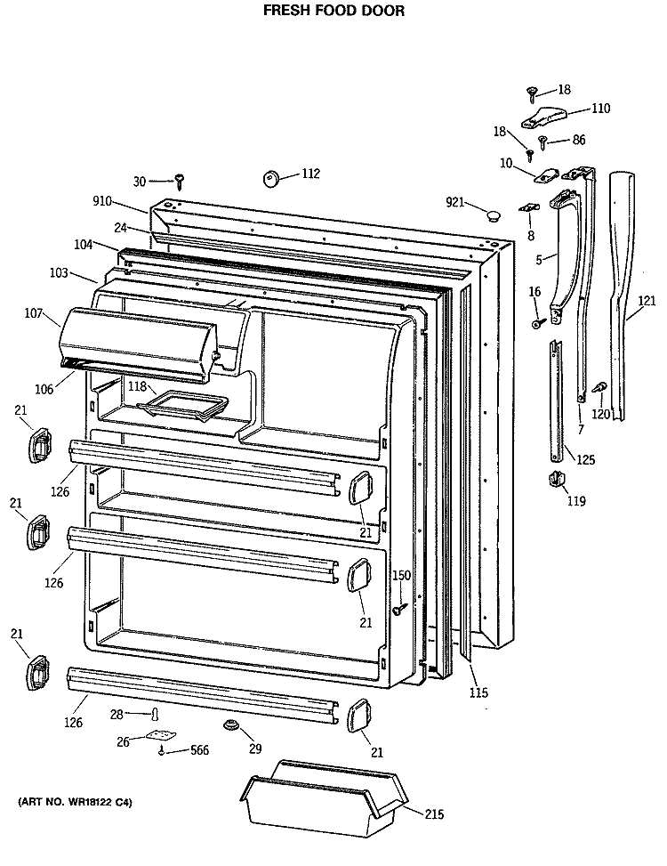 FRESH FOOD DOOR Diagram and Parts List for CTE24GASLRWH  Hotpoint Refrigerator