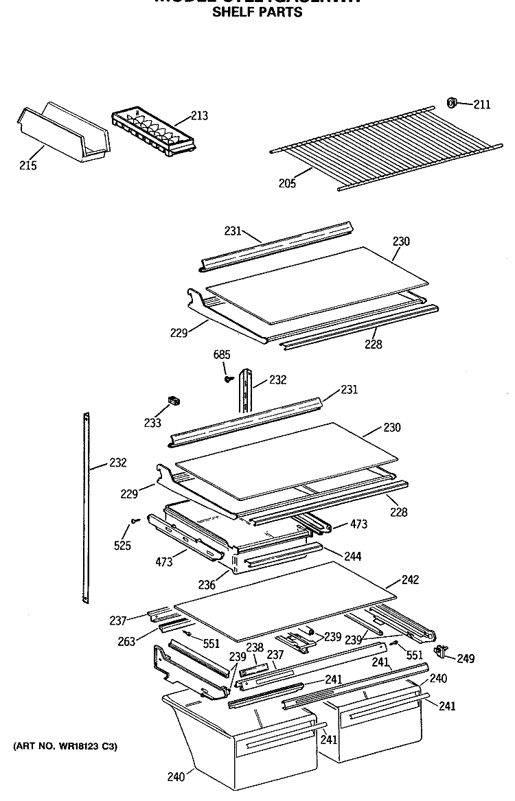 SHELF PARTS Diagram and Parts List for CTE24GASLRWH  Hotpoint Refrigerator