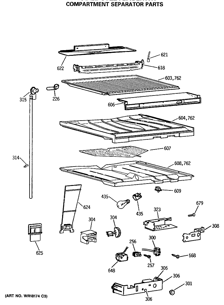 COMPARTMENT SEPARATOR PARTS Diagram and Parts List for CTE24GASLRWH  Hotpoint Refrigerator