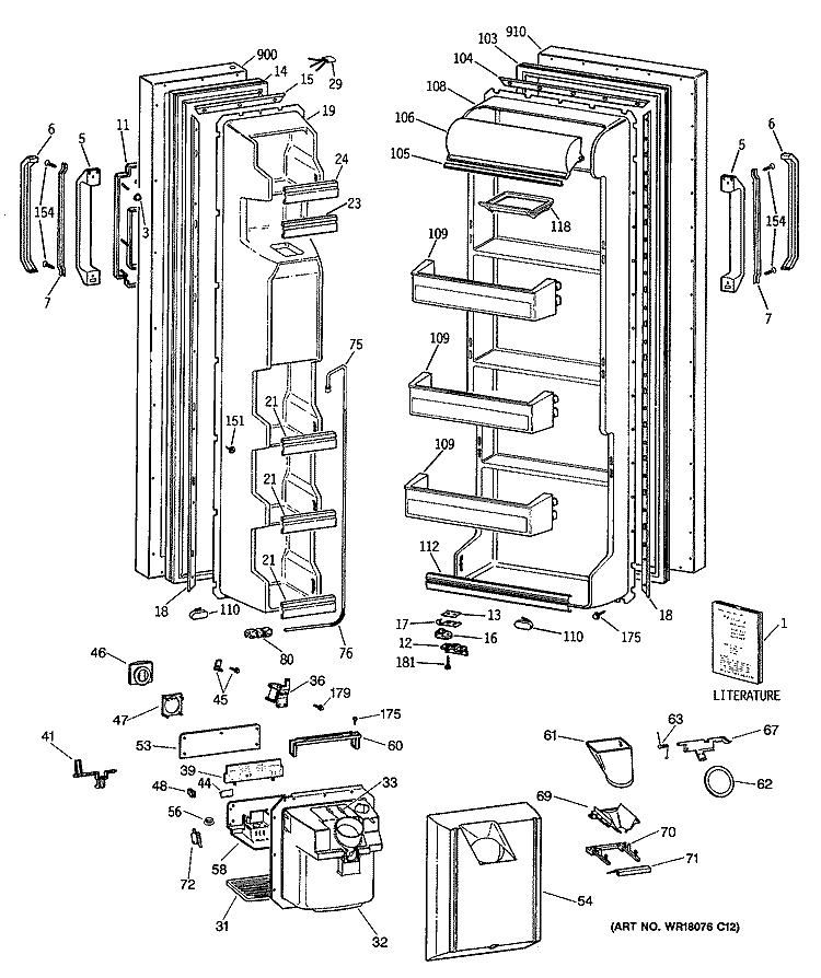 Section Diagram and Parts List for CSX22GRSBWH  Hotpoint Refrigerator