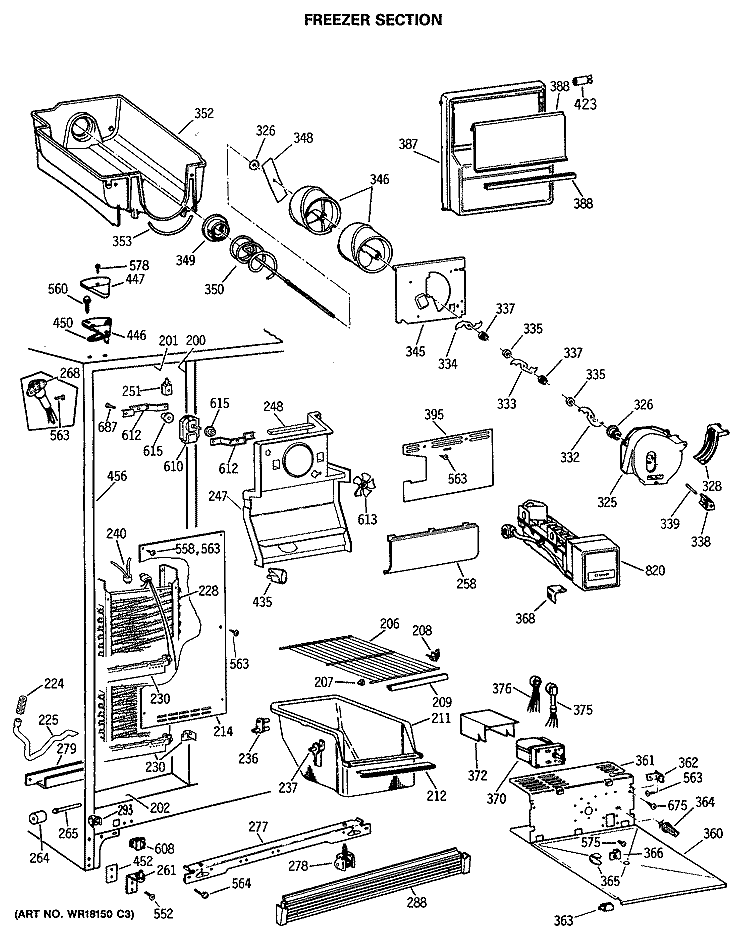 FREEZER SECTION Diagram and Parts List for CSX22KWSBWH  Hotpoint Refrigerator
