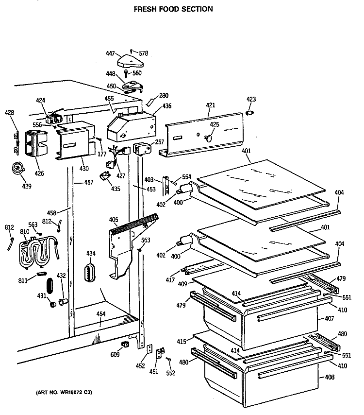 FRESH FOOD SECTION Diagram and Parts List for CSX22KWSBWH  Hotpoint Refrigerator