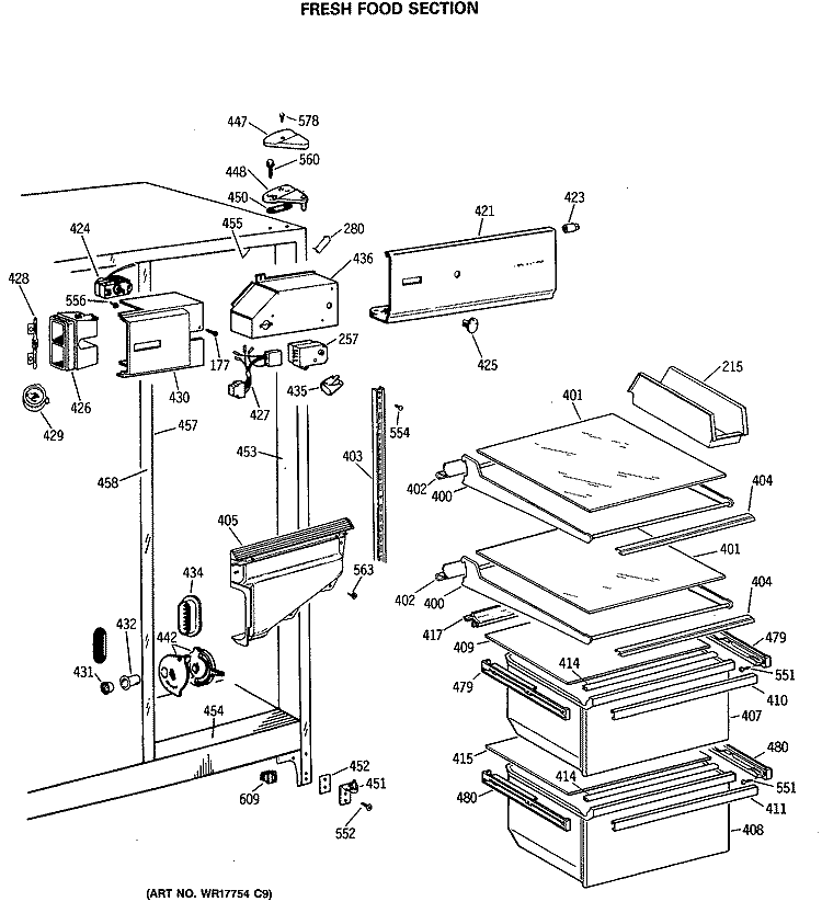 FRESH FOOD SECTION Diagram and Parts List for CSC22GASBAD  Hotpoint Refrigerator