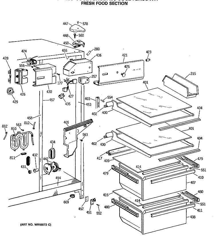 FRESH FOOD SECTION Diagram and Parts List for CSC24GRSBWH  Hotpoint Refrigerator