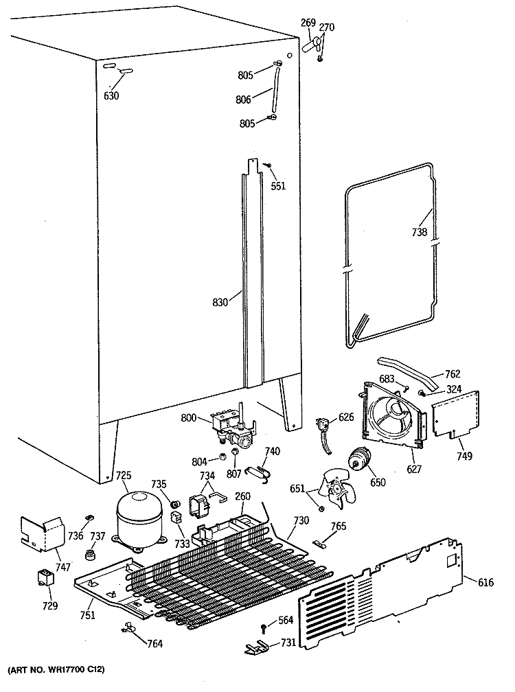 Section Diagram and Parts List for CSC24GRSBWH  Hotpoint Refrigerator