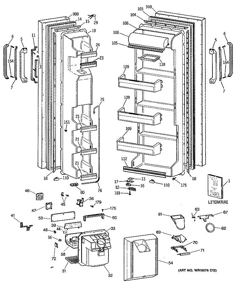 Section Diagram and Parts List for CSX22KWSMWH  Hotpoint Refrigerator