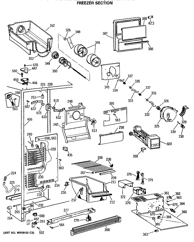 FREEZER SECTION Diagram and Parts List for CSX22KWSMWH  Hotpoint Refrigerator