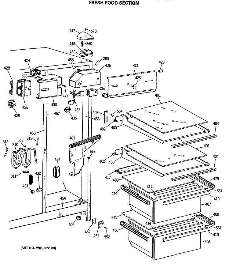 FRESH FOOD SECTION Diagram and Parts List for CSX22KWSMWH  Hotpoint Refrigerator