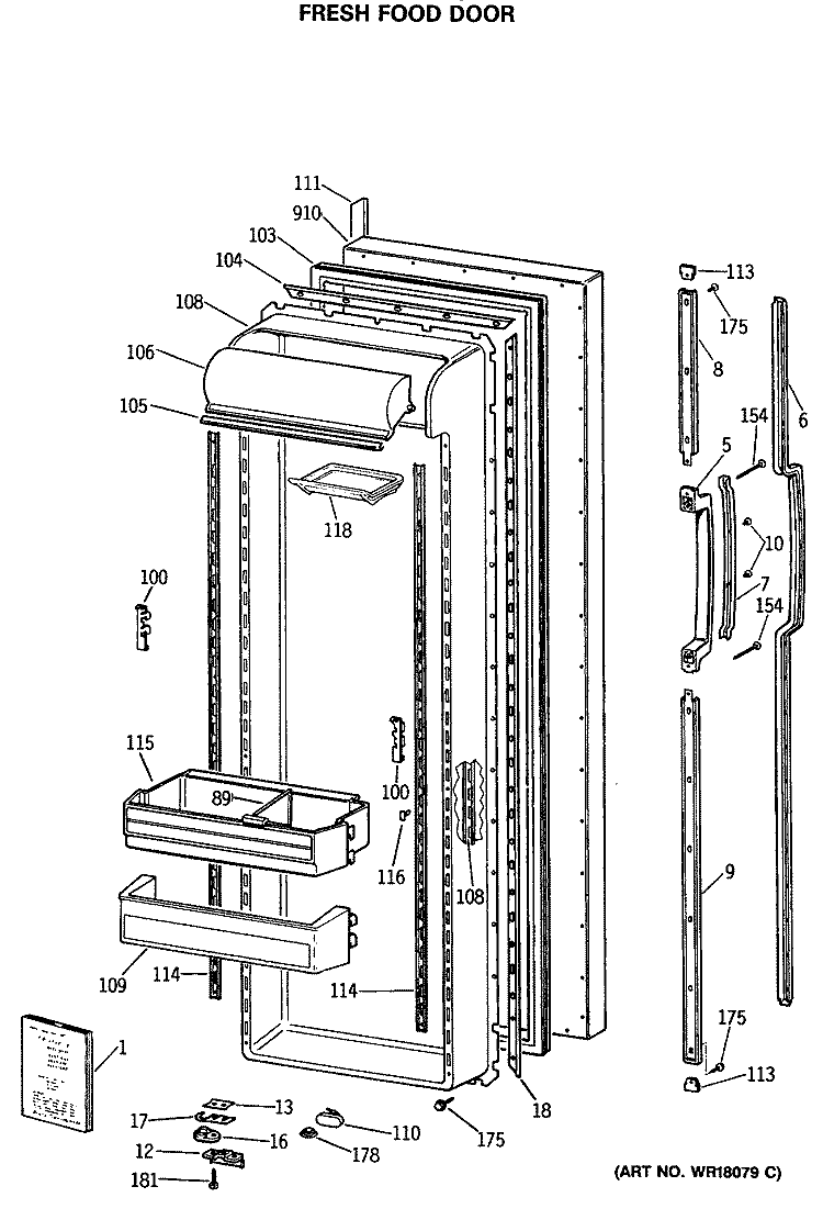 FRESH FOOD DOOR Diagram and Parts List for CSX27DRSMAD  Hotpoint Refrigerator