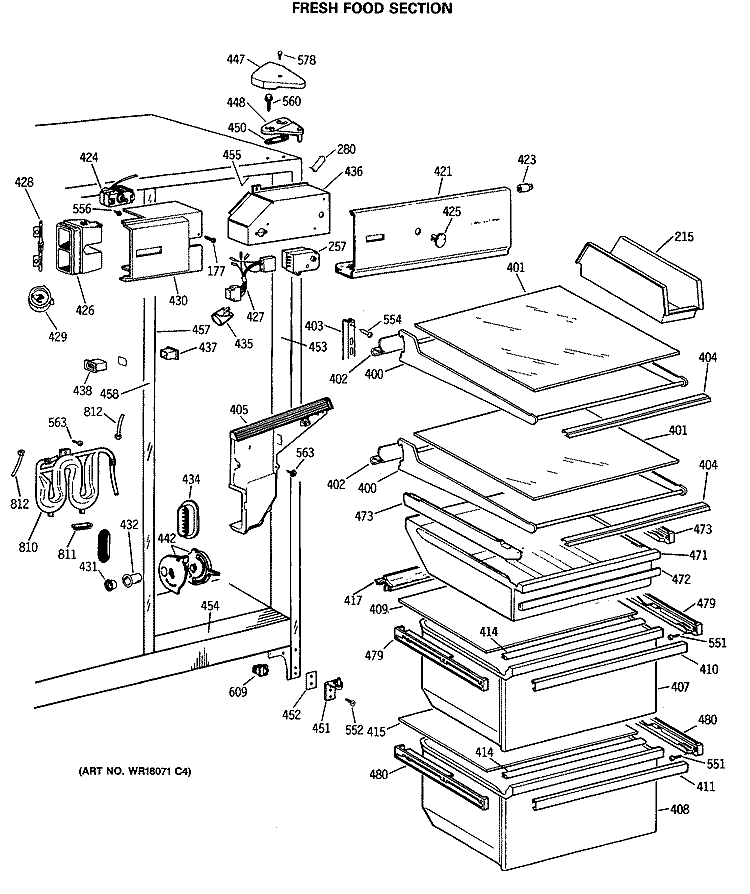 FRESH FOOD SECTION Diagram and Parts List for CSX27DRSMAD  Hotpoint Refrigerator