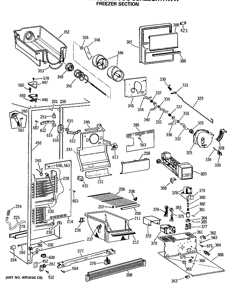 FREEZER SECTION Diagram and Parts List for CSH22GRTAWW  Hotpoint Refrigerator