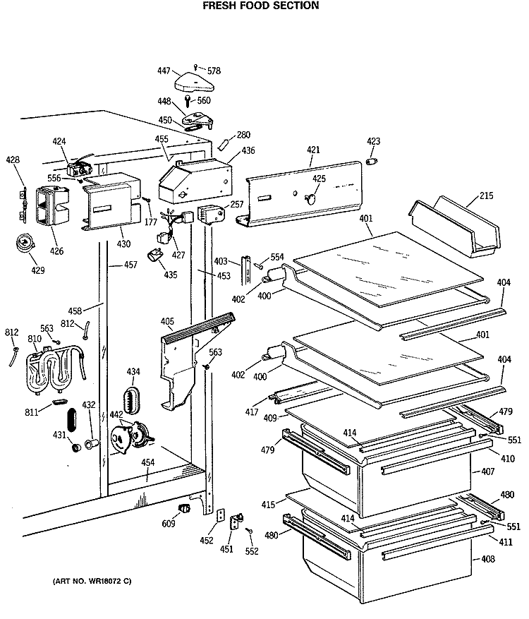 FRESH FOOD SECTION Diagram and Parts List for CSH22GRTAWW  Hotpoint Refrigerator