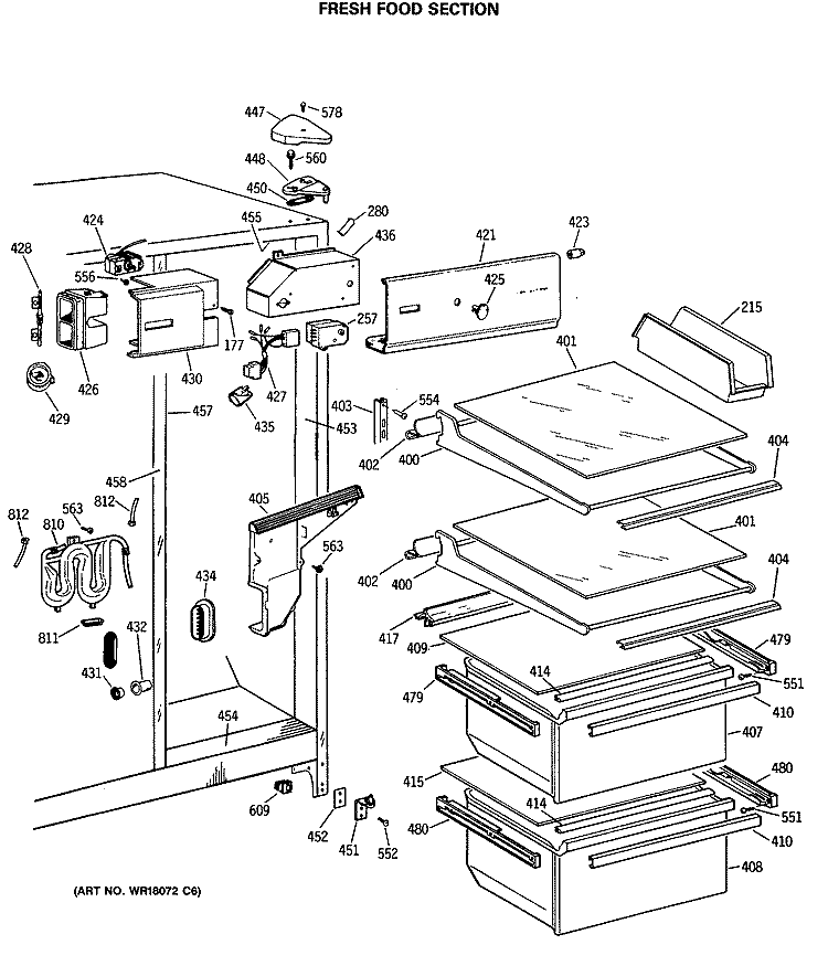 FRESH FOOD SECTION Diagram and Parts List for CSX20KWTAAD  Hotpoint Refrigerator