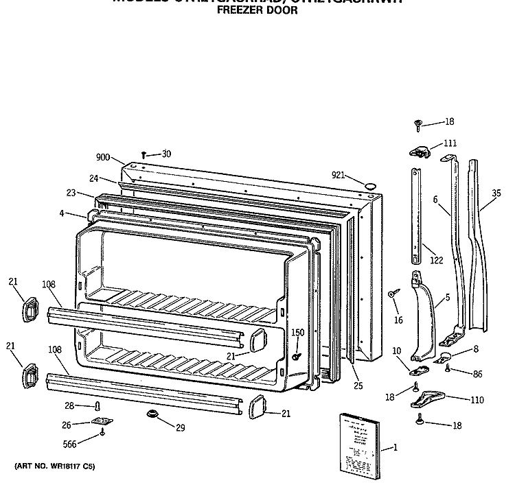 FREEZER DOOR Diagram and Parts List for CTH21GASRRWH  Hotpoint Refrigerator