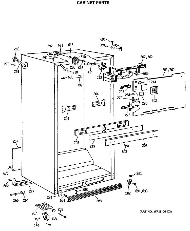 CABINET PARTS Diagram and Parts List for CTH21GASRRWH  Hotpoint Refrigerator
