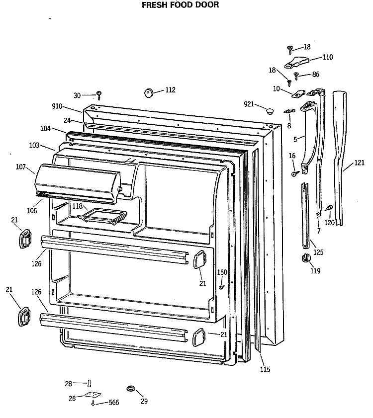 FRESH FOOD DOOR Diagram and Parts List for CTX18BASGRAD  Hotpoint Refrigerator