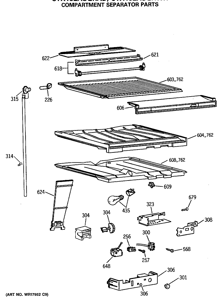 COMPARTMENT SEPARATOR PARTS Diagram and Parts List for CTX18BASGRAD  Hotpoint Refrigerator