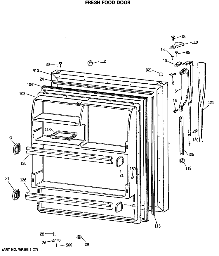 FRESH FOOD DOOR Diagram and Parts List for CTX18LASGRWH  Hotpoint Refrigerator