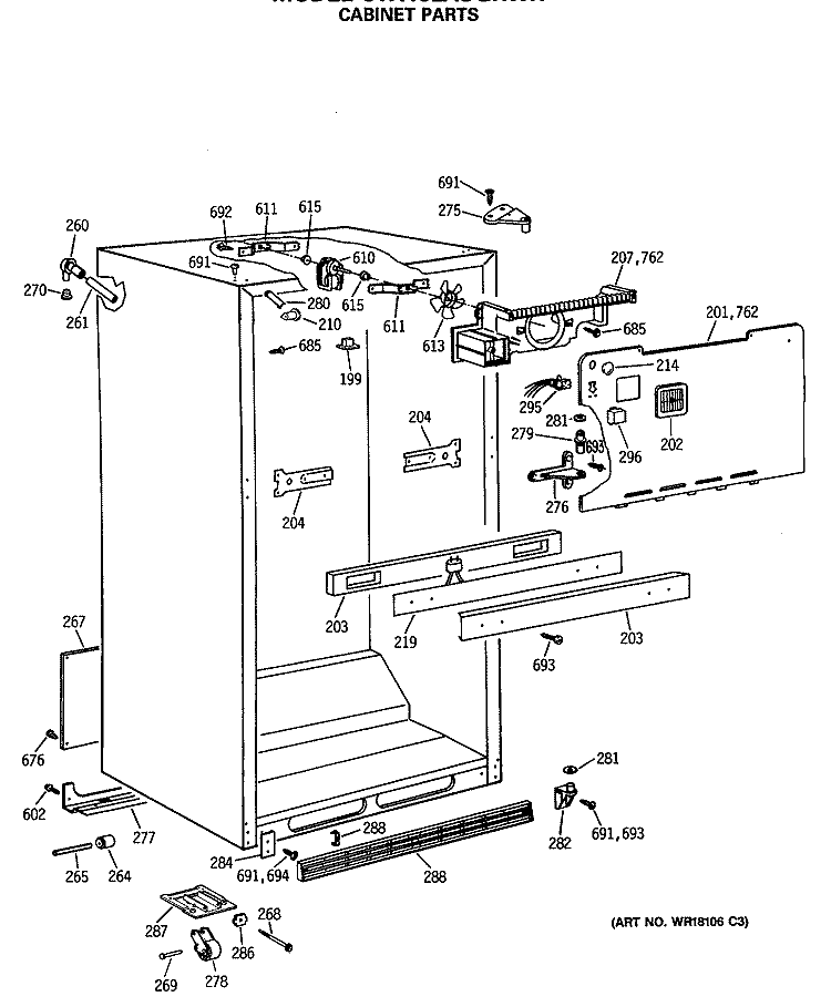 CABINET PARTS Diagram and Parts List for CTX18LASGRWH  Hotpoint Refrigerator