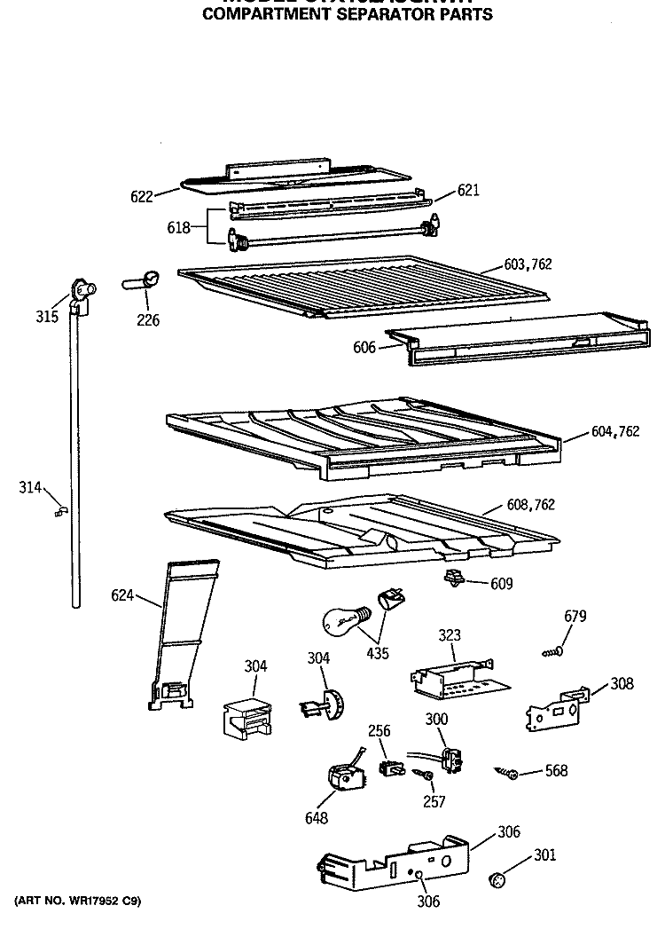 COMPARTMENT SEPARATOR PARTS Diagram and Parts List for CTX18LASGRWH  Hotpoint Refrigerator