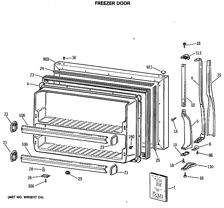 FREEZER DOOR Diagram and Parts List for CTE18GATMRWH  Hotpoint Refrigerator