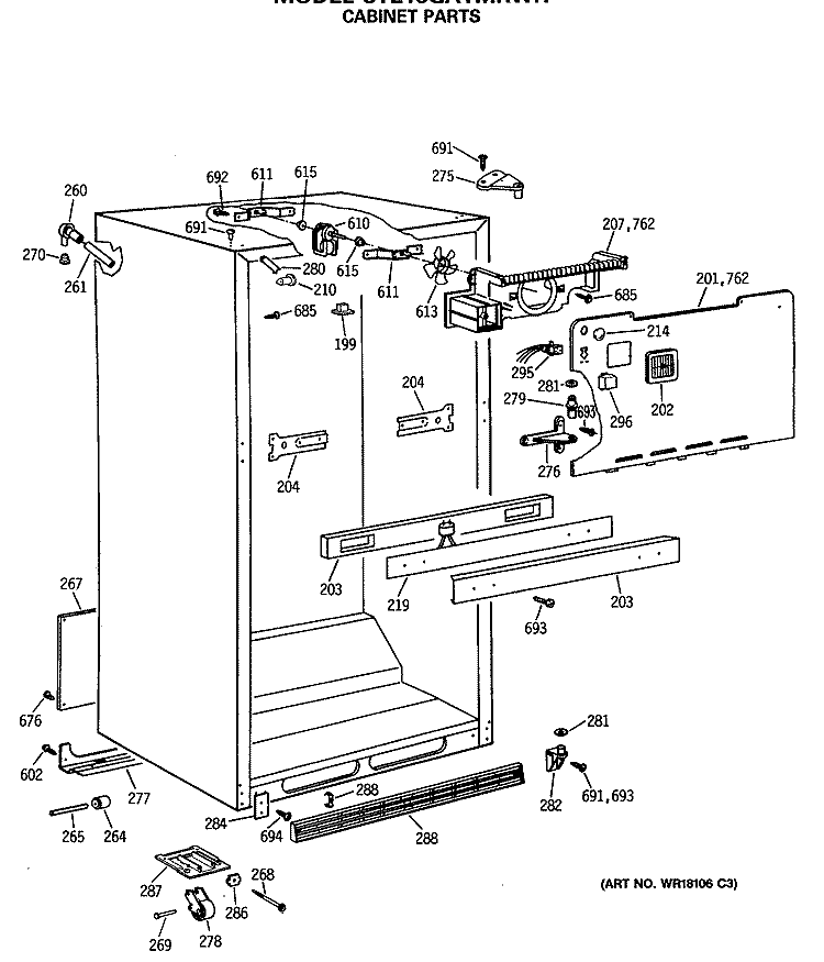 CABINET PARTS Diagram and Parts List for CTE18GATMRWH  Hotpoint Refrigerator