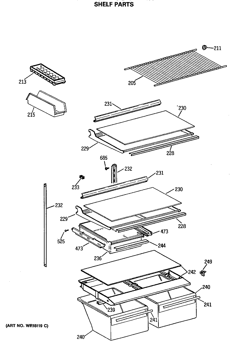SHELF PARTS Diagram and Parts List for CTE18GATMRWH  Hotpoint Refrigerator