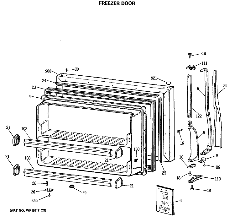 FREEZER DOOR Diagram and Parts List for CTE21GATMRWH  Hotpoint Refrigerator