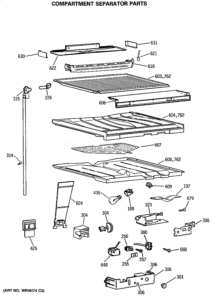 COMPARTMENT SEPARATOR PARTS Diagram and Parts List for CTE24GATHRWH  Hotpoint Refrigerator